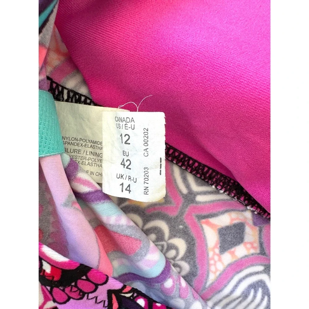 Baltex Retro Y2K Halter Tankini Top O-Ring Colorful Medallion Print Boho Size 12